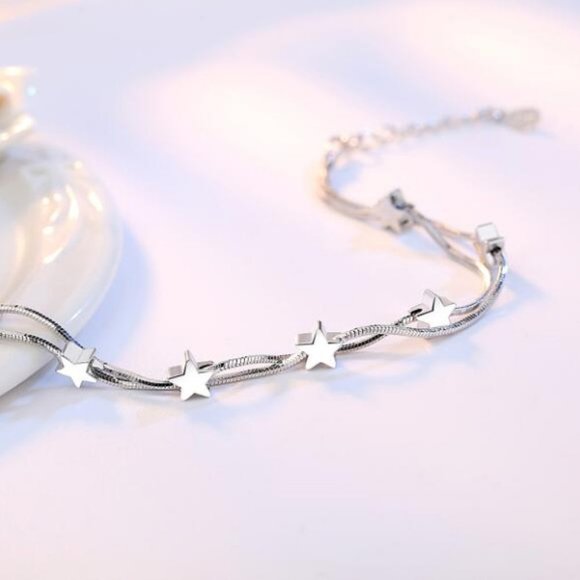 Sterling Silver Double Layer Star Bead Bracelet - Picture 5 of 5